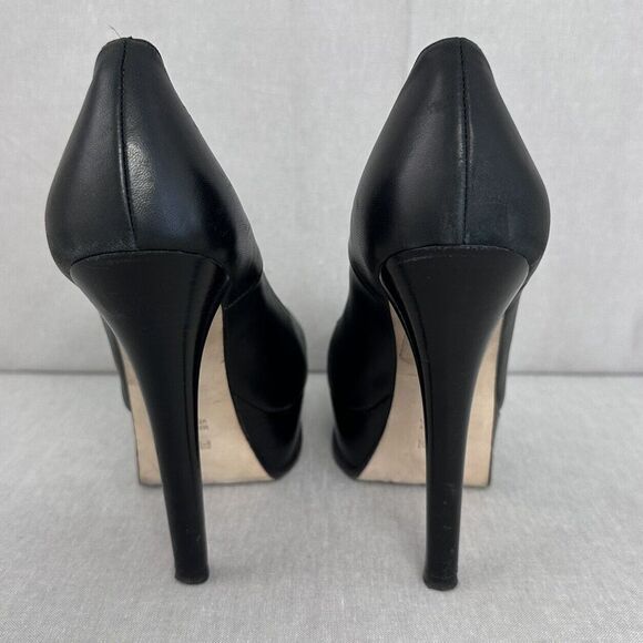Fendi Decollete Nappa Nero Gold Logo Front Platform Pumps Women's EU Size 37.5 - Picture 6 of 10